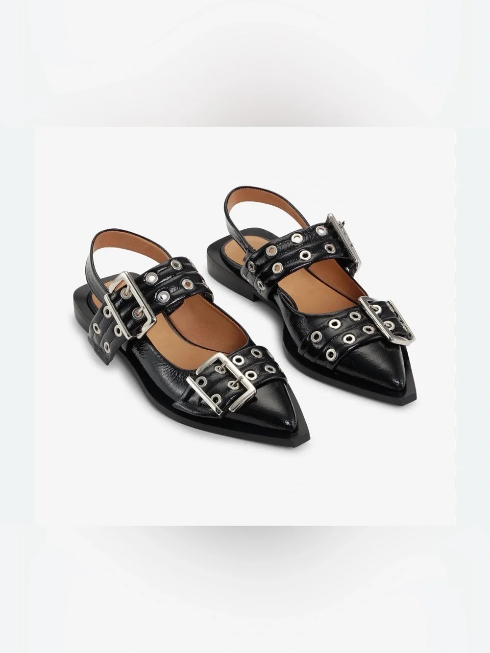 Black Slingback Buckle Grommet Flats